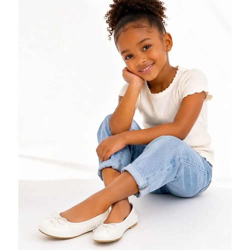 Cat & Jack Girls White Ballet Flats Memory Foam Dress Shoes Size 13